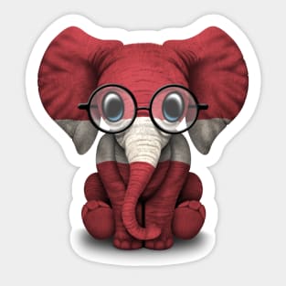 Baby Elephant with Glasses and Latvian Flag Sticker